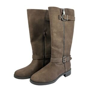 New Kelly & Katie Tall Riding‎ Boots Brown Faux Leather Buckle Zip Women7.5 Wide